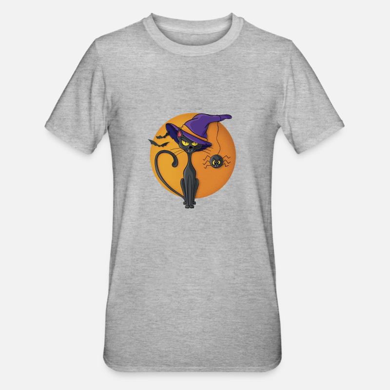 Chat noir et araignée - T-shirt polycoton Unisexe - gris chiné