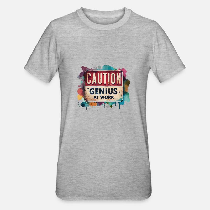 CAUTION Genius at work - Unisex Polycotton T-Shirt - heather grey