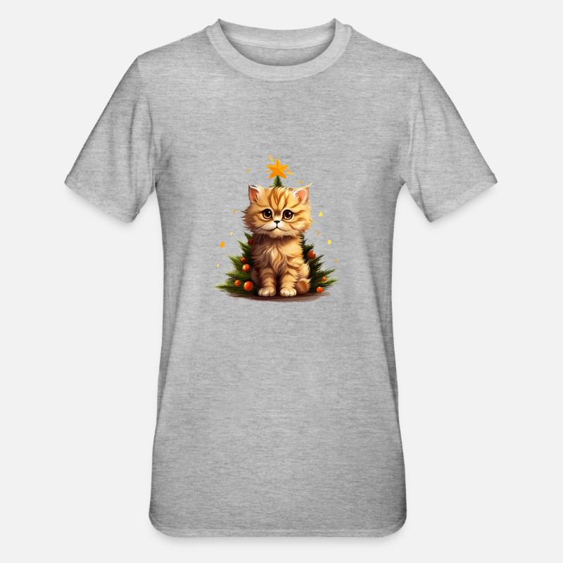 Chaton de Noel allumé - T-shirt polycoton Unisexe - gris chiné