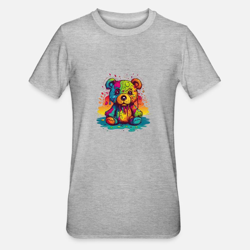 Charmanter Regenbogen-Teddy - Unisex Polycotton T-Shirt - Grau meliert