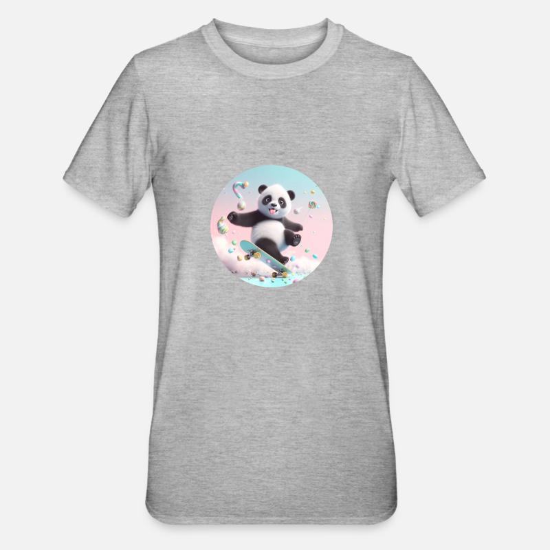Bébé Panda à Skateboard - T-shirt polycoton Unisexe - gris chiné