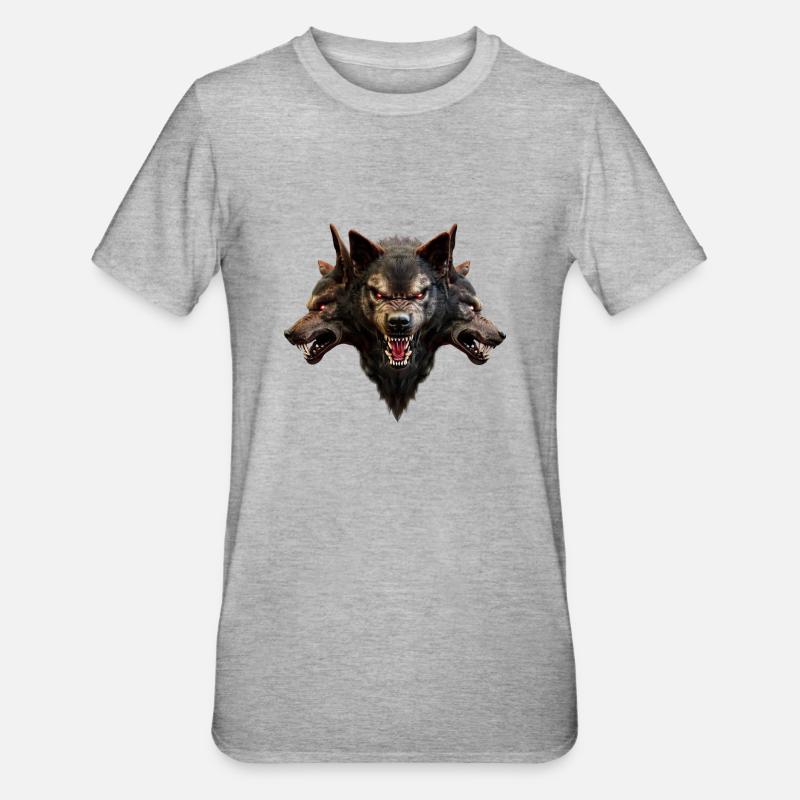 Wolf Teufelsköpfe Böser gruseliger Werwolf - Unisex Polycotton T-Shirt - Grau meliert