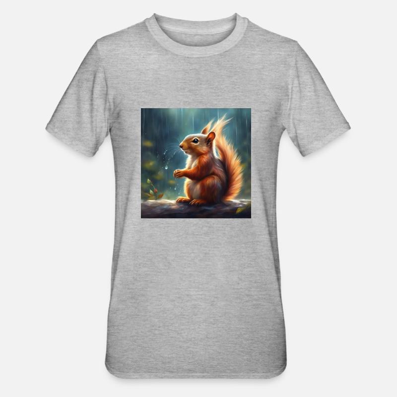 Eichhörnchen im Regen - Unisex Polycotton T-Shirt - Grau meliert