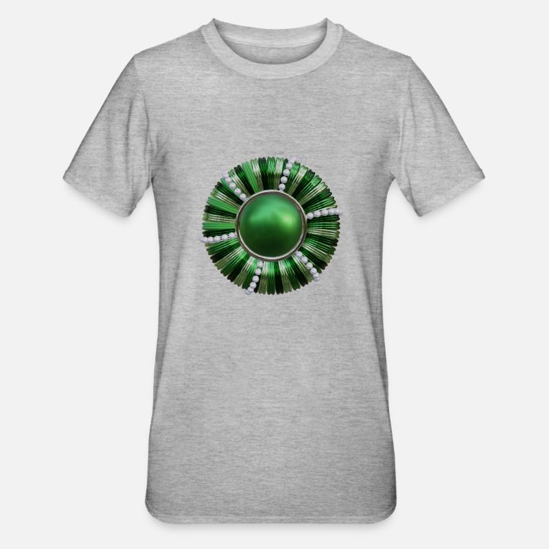 Bouton vert avec perles - T-shirt polycoton Unisexe - gris chiné
