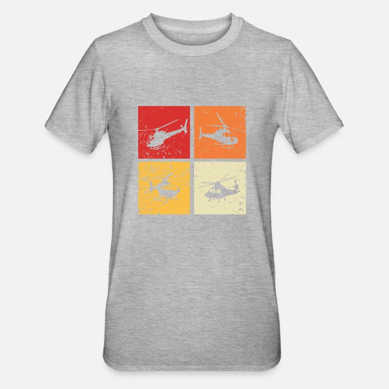 Hubschrauber Retro Pilot - Unisex Polycotton T-Shirt - Grau meliert