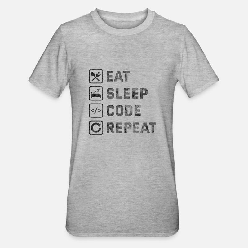 Répétition du code Eat Sleep - T-shirt polycoton Unisexe - gris chiné