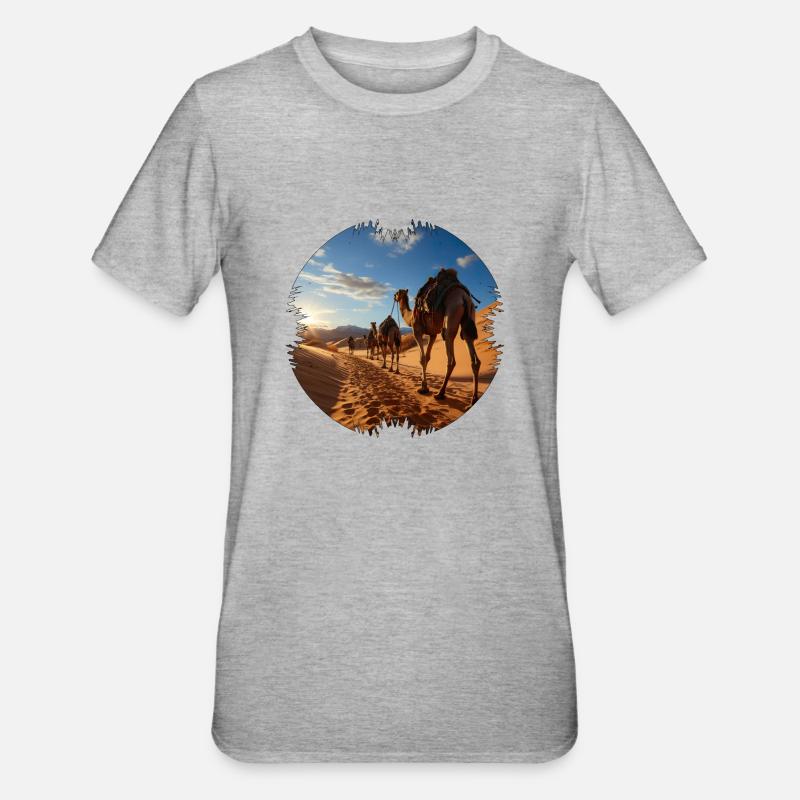 Reise mit einer Kamelkarawane - Unisex Polycotton T-Shirt - Grau meliert