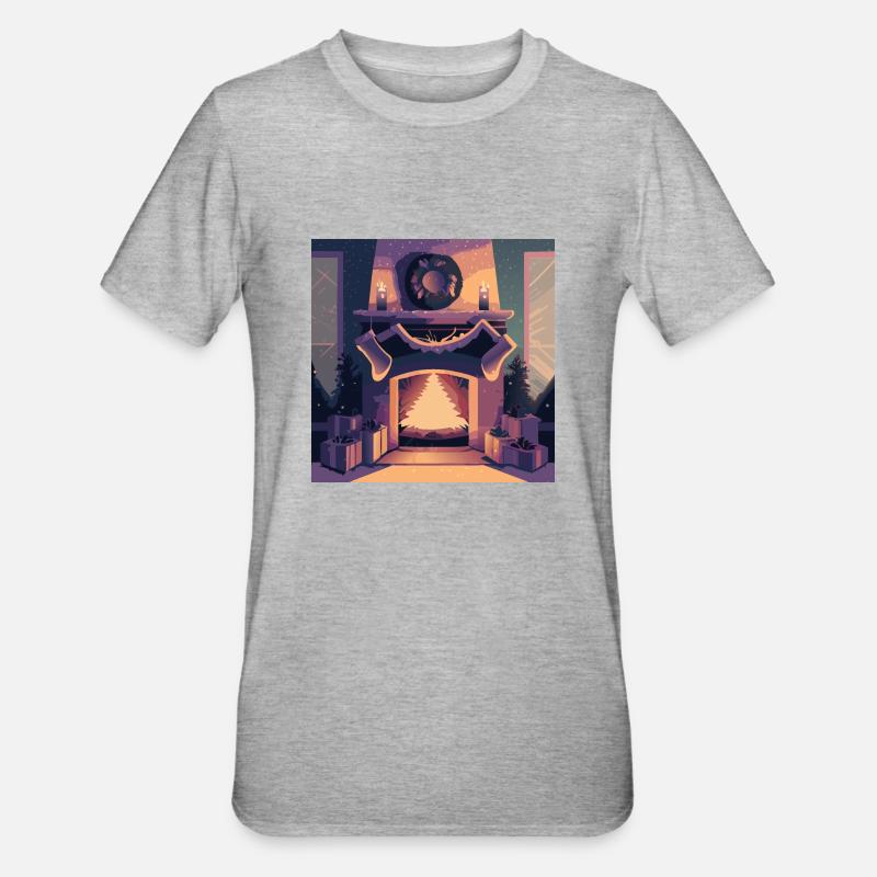 Cheminée de Noël - T-shirt polycoton Unisexe - gris chiné