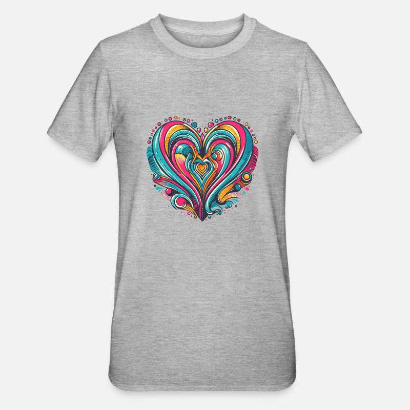 Coeur colorée pop rétro - T-shirt polycoton Unisexe - gris chiné