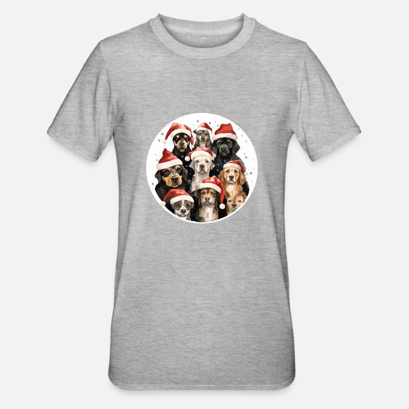 Aquarelle Chiens de Noël - T-shirt polycoton Unisexe - gris chiné