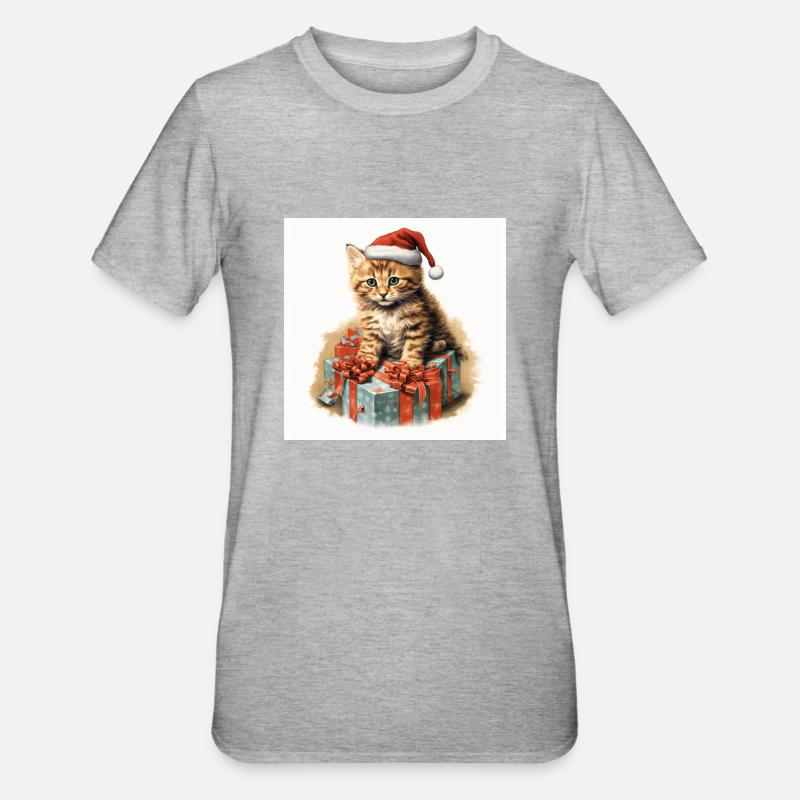 Chaton de Noël 3 - T-shirt polycoton Unisexe - gris chiné