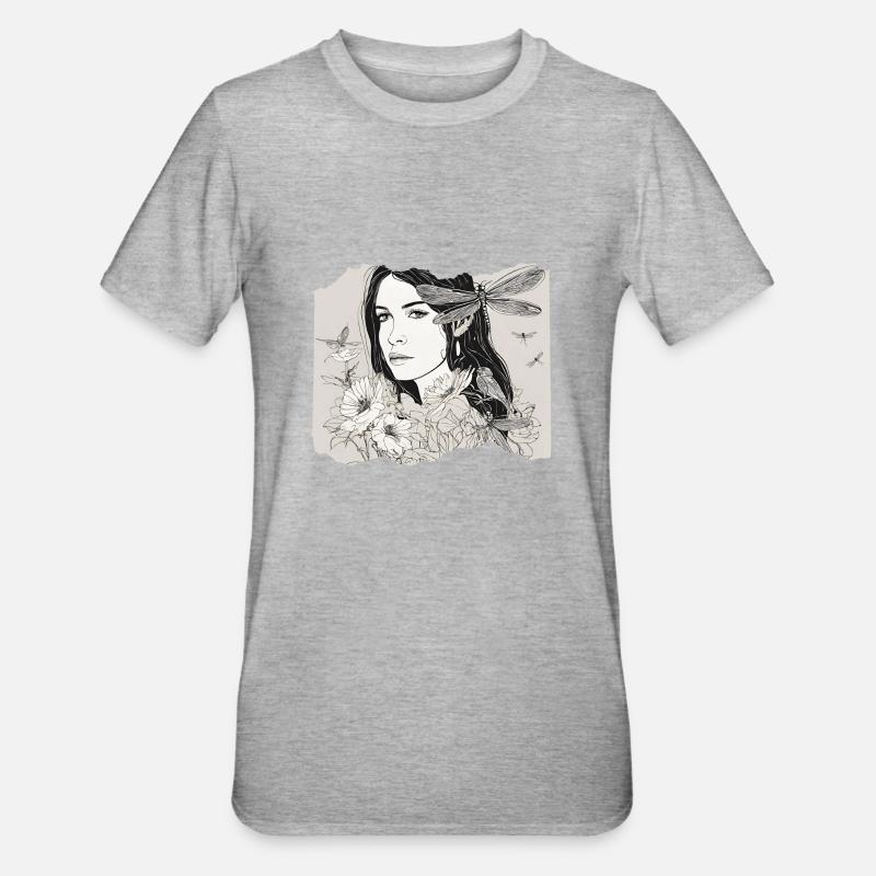 Mädchen mit Libelle im Haar - Unisex Polycotton T-Shirt - Grau meliert