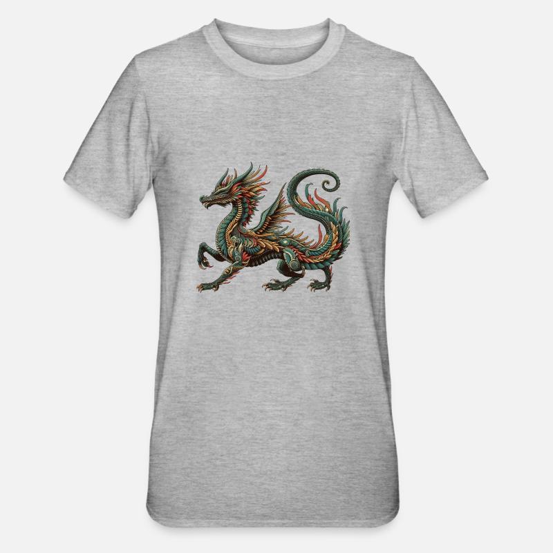 Drache - Unisex Polycotton T-Shirt - Grau meliert