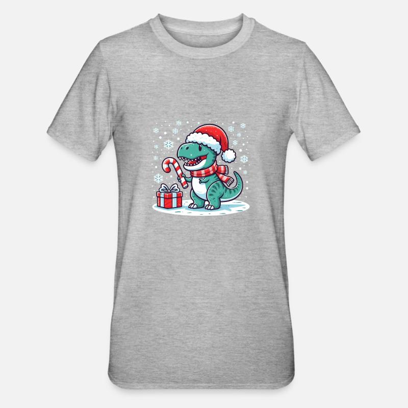 T-Rex de Noël - T-shirt polycoton Unisexe - gris chiné