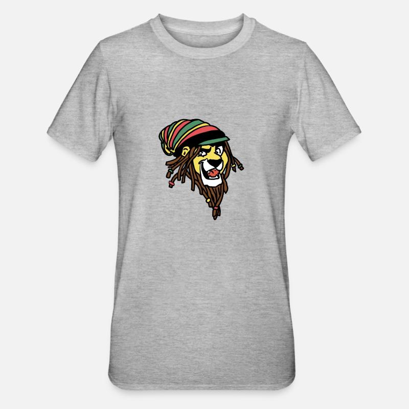 Löwe mit Dreadlocks Rastafari - Unisex Polycotton T-Shirt - Grau meliert