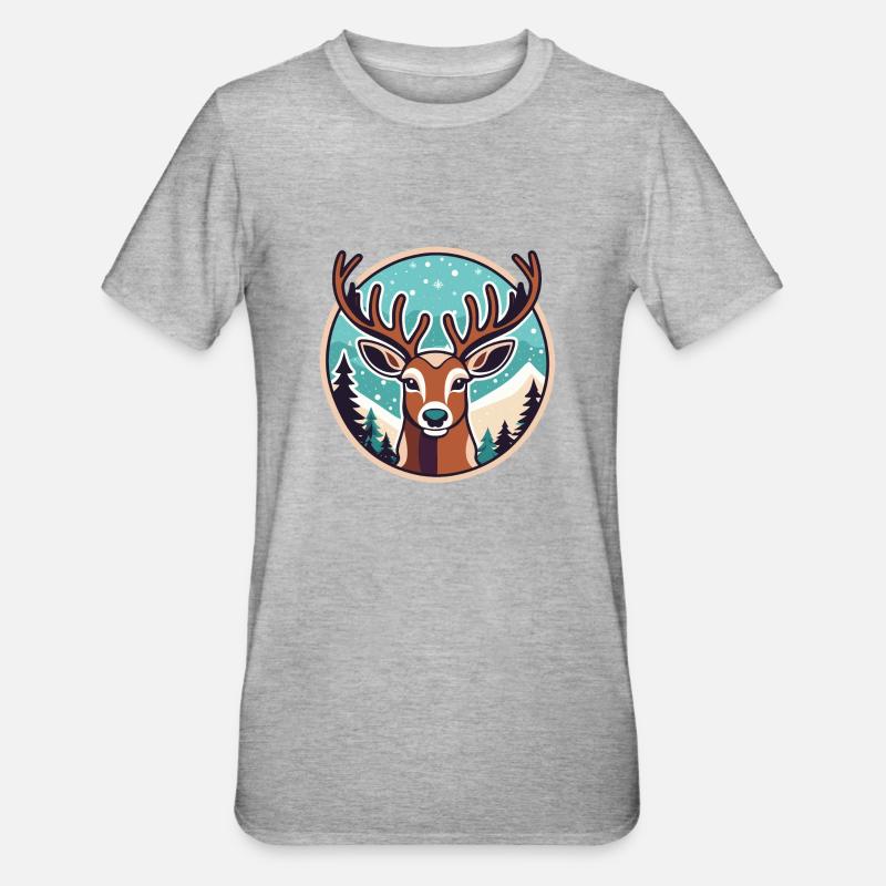 Dessin de Noël de renne - T-shirt polycoton Unisexe - gris chiné