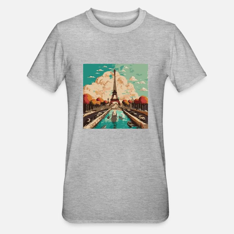 La Tour Eiffel à Paris - T-shirt polycoton Unisexe - gris chiné