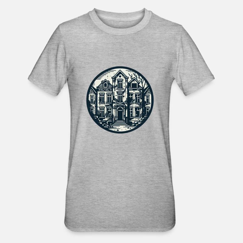 maison abandonnée noir et blanc - T-shirt polycoton Unisexe - gris chiné