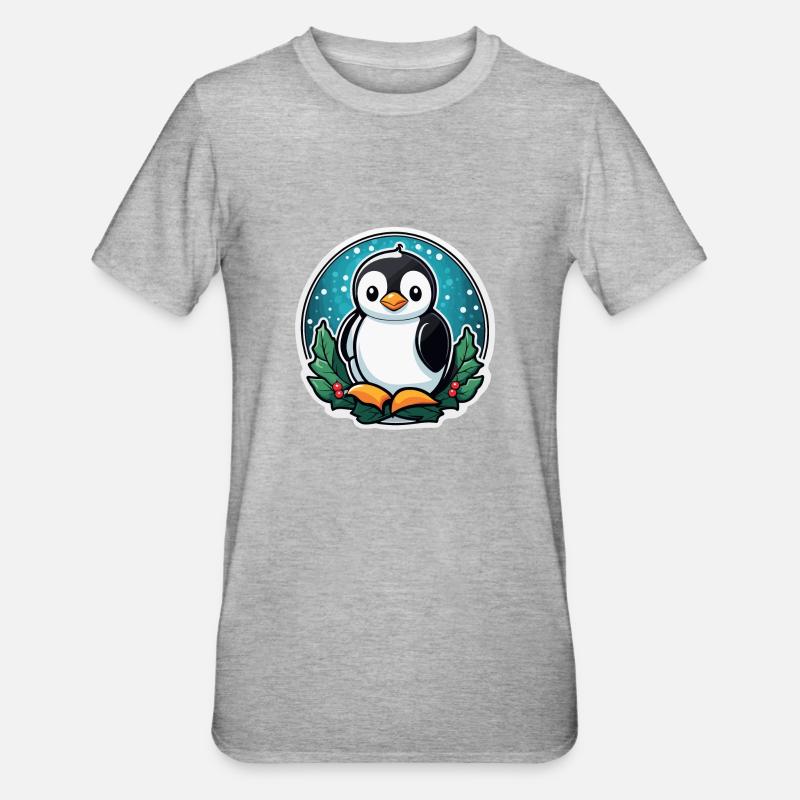 Illustration de Noël pingouin - T-shirt polycoton Unisexe - gris chiné