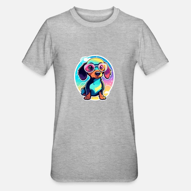 Illustration de chien teckel - T-shirt polycoton Unisexe - gris chiné