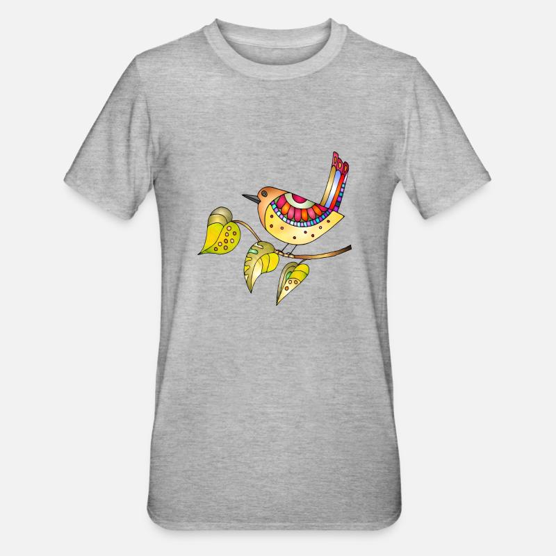 Bunter Vogel - Unisex Polycotton T-Shirt - Grau meliert