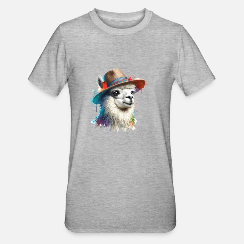 Lama mit Hut - Unisex Polycotton T-Shirt - Grau meliert