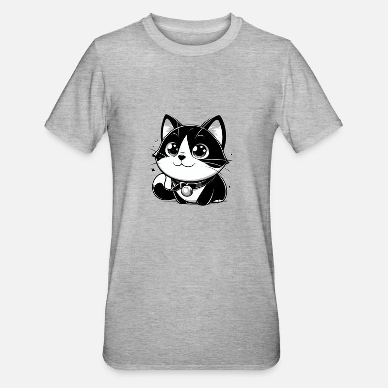 Chat de style anime - T-shirt polycoton Unisexe - gris chiné