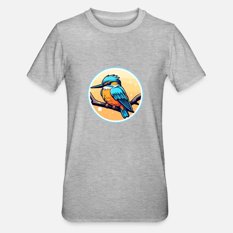 Eisvogel Vogel Zeichnung - Unisex Polycotton T-Shirt - Grau meliert