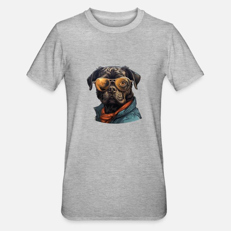 Mops mit Sonnenbrille - Unisex Polycotton T-Shirt - Grau meliert