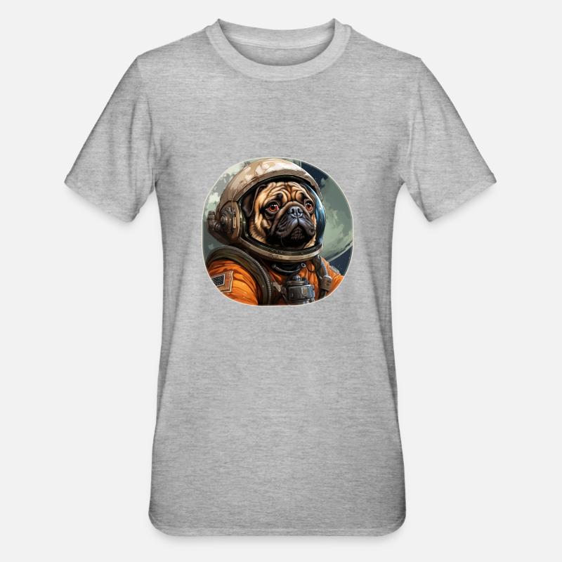 Mops Austronaut - Unisex Polycotton T-Shirt - Grau meliert