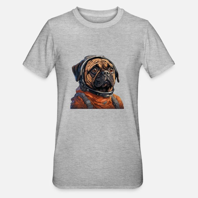 Mops Austronaut - Unisex Polycotton T-Shirt - Grau meliert