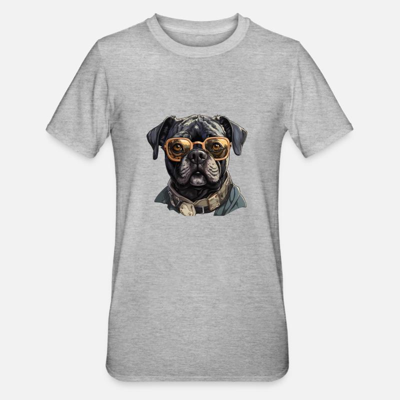 Mops mit Sonnenbrille - Unisex Polycotton T-Shirt - Grau meliert