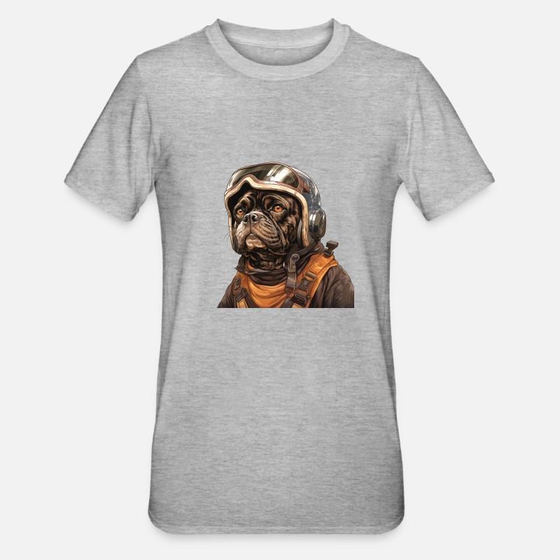 Mops Pilot - Unisex Polycotton T-Shirt - Grau meliert