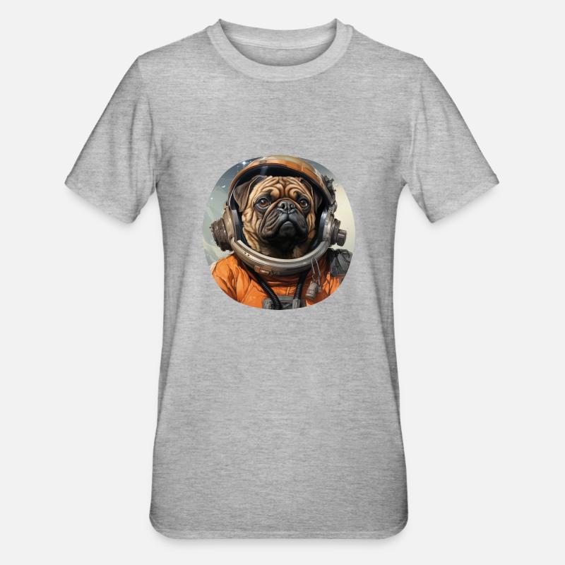 Mops Austronaut - Unisex Polycotton T-Shirt - Grau meliert