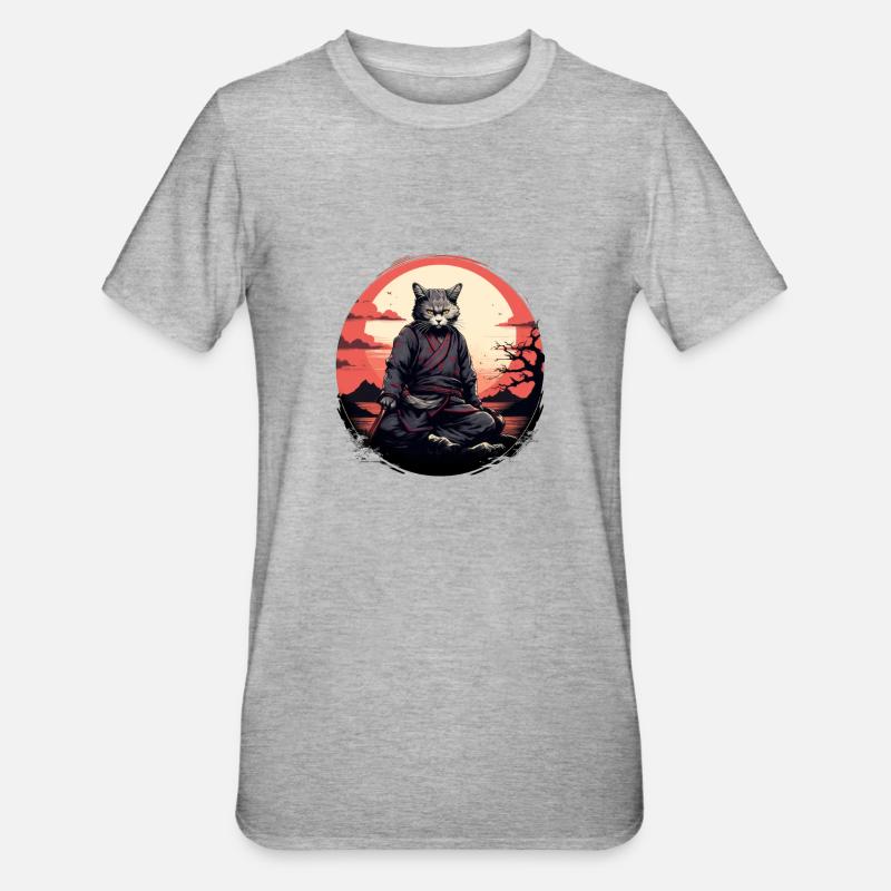 Chat samouraï - T-shirt polycoton Unisexe - gris chiné