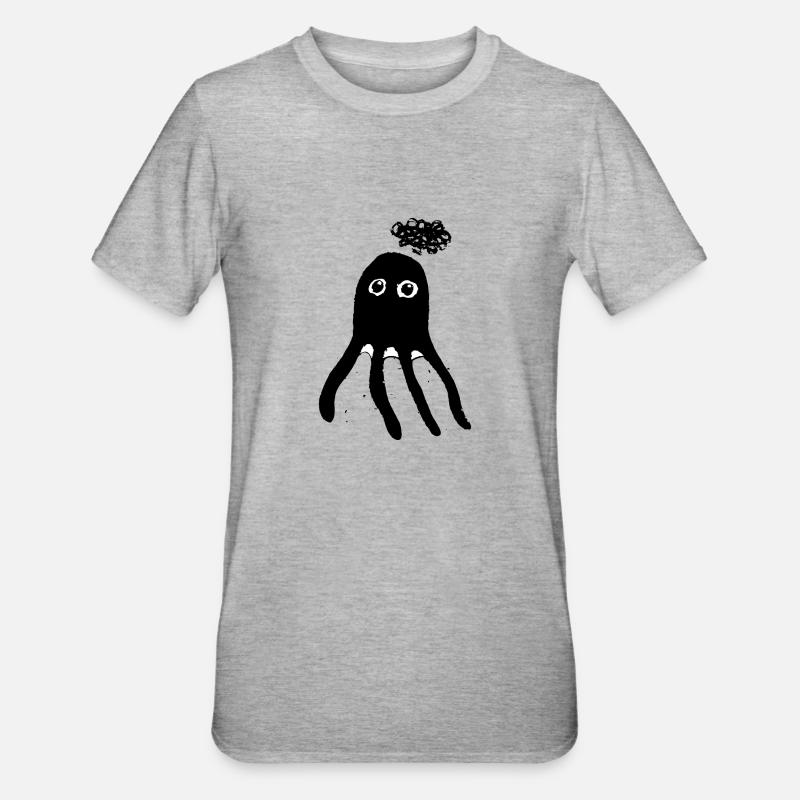 Pensive Octopus - Cute Black - Unisex Polycotton T-Shirt - heather grey