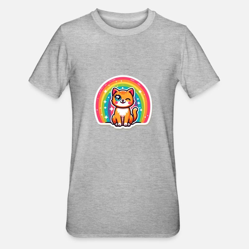 Cute Rainbow Kitty Sticker - Unisex Polycotton T-Shirt - heather grey