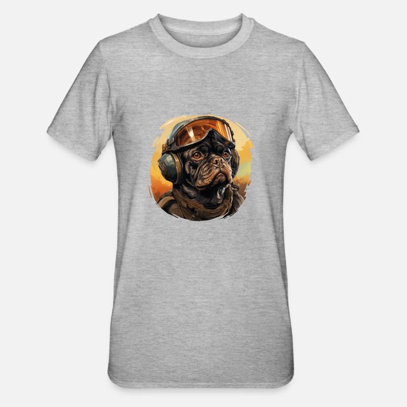 Mops Pilot - Unisex Polycotton T-Shirt - Grau meliert