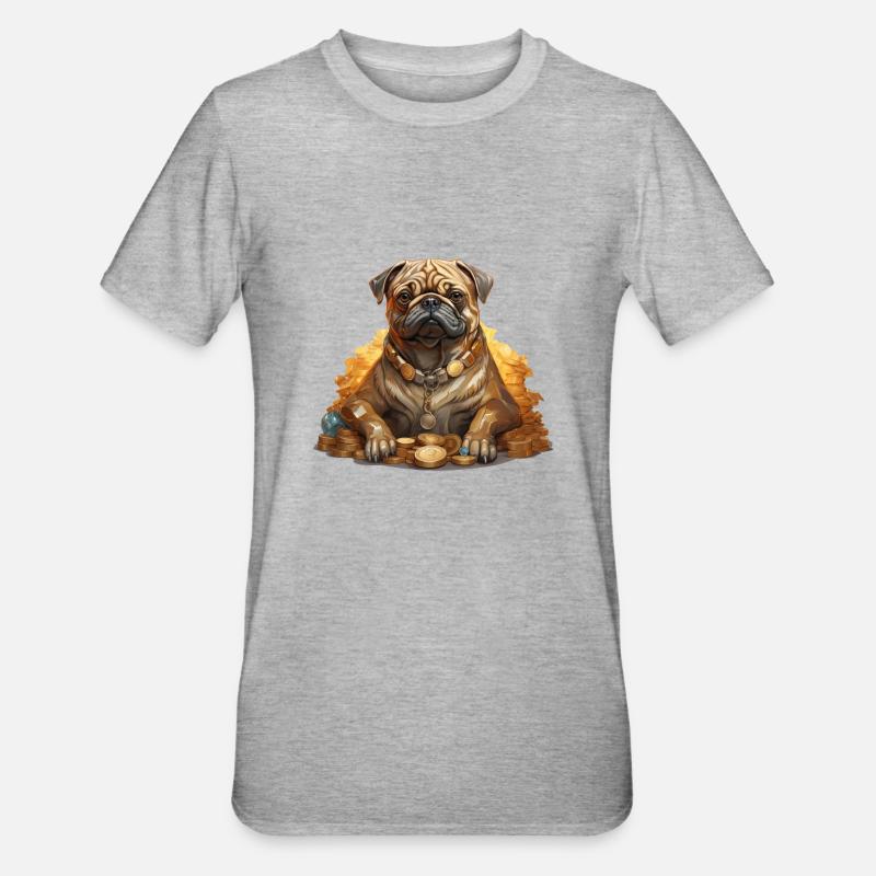 Mops Gold Digger - Unisex Polycotton T-Shirt - Grau meliert