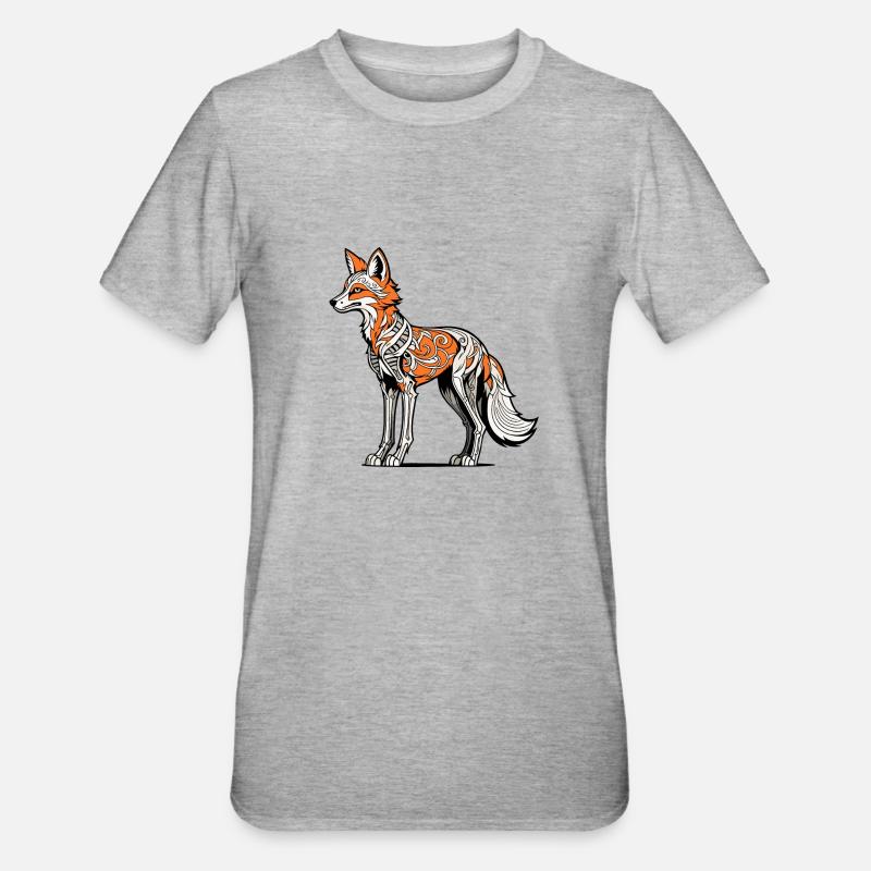 Fuchs Skelett Illustration - Unisex Polycotton T-Shirt - Grau meliert