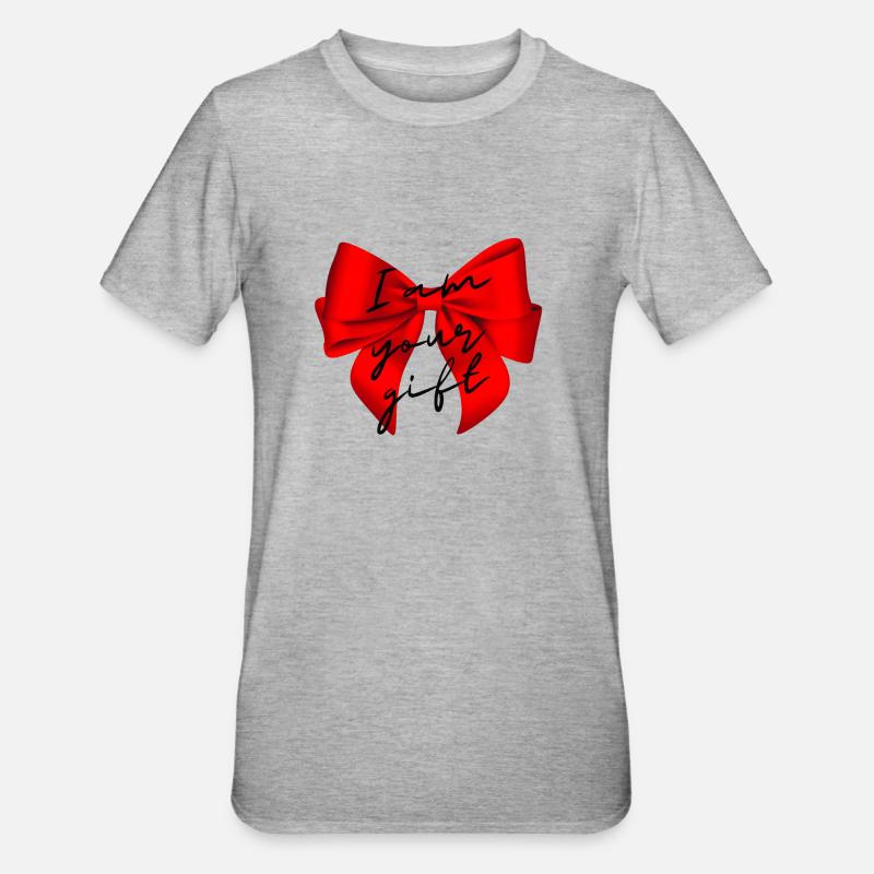 Schleife Geschenk - Unisex Polycotton T-Shirt - Grau meliert