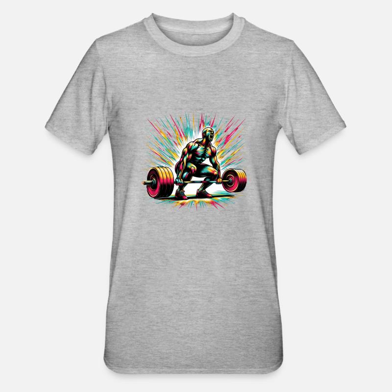 Powerlifting Energie: Kunst-Explosion - Unisex Polycotton T-Shirt - Grau meliert