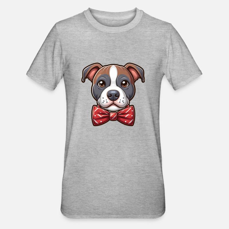 Pitbull mit Fliege - Unisex Polycotton T-Shirt - Grau meliert