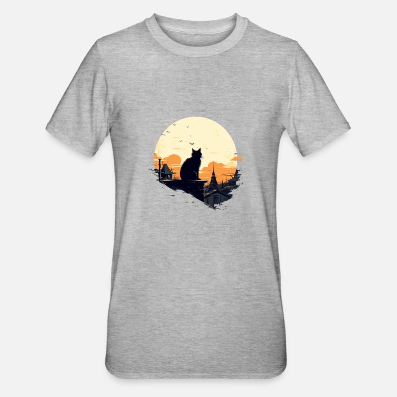 Chat solitaire - T-shirt polycoton Unisexe - gris chiné