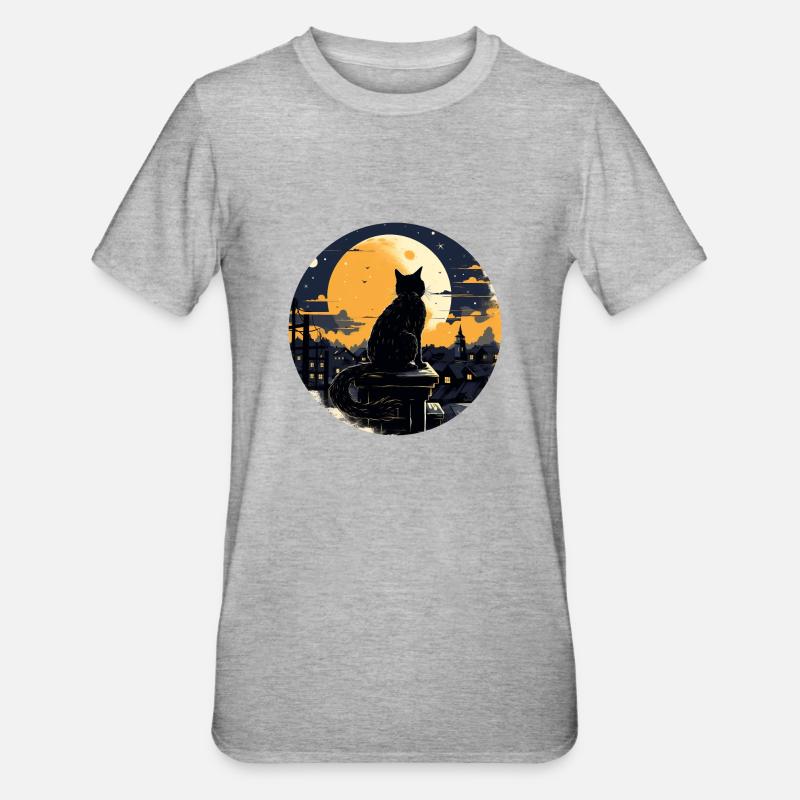 Chat de minuit - T-shirt polycoton Unisexe - gris chiné