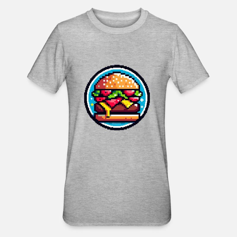 Burger rétro Pixel - T-shirt polycoton Unisexe - gris chiné
