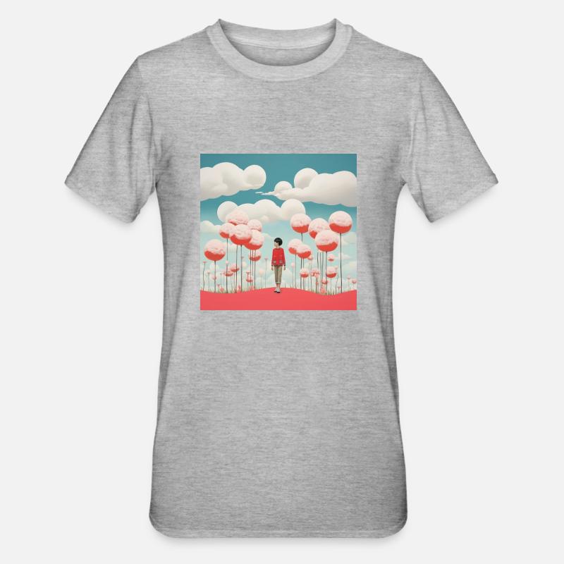 Celestial Whimsy: A Kuma-Inspired Journey in Silve - Unisex Polycotton T-Shirt - Grau meliert