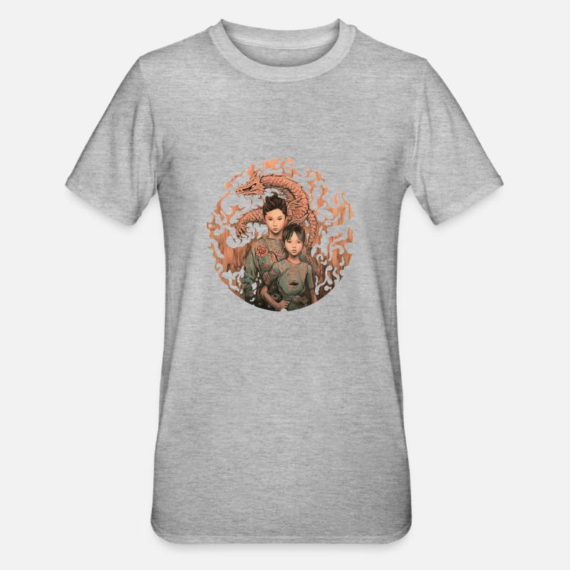 Le dragon de feu - T-shirt polycoton Unisexe - gris chiné