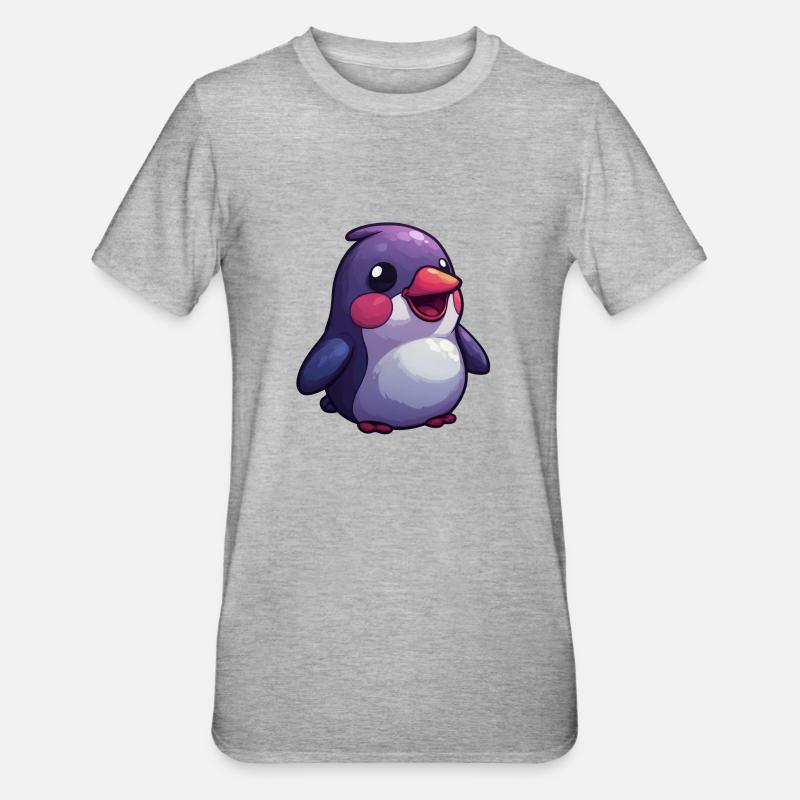 Pingouin mignon - Conception de style bande dessinée pour les enfants - T-shirt polycoton Unisexe - gris chiné