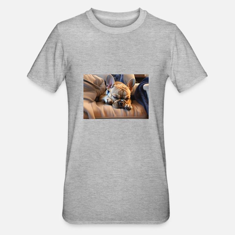 Sleeping frenchie - Unisex Polycotton T-Shirt - Grau meliert
